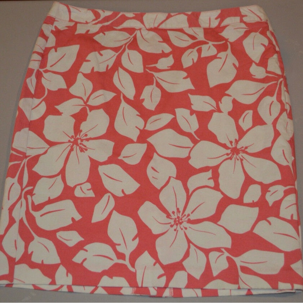 Women's Old Navy Coral Pink & White Floral Woven Pencil Straight Skirt Size 2